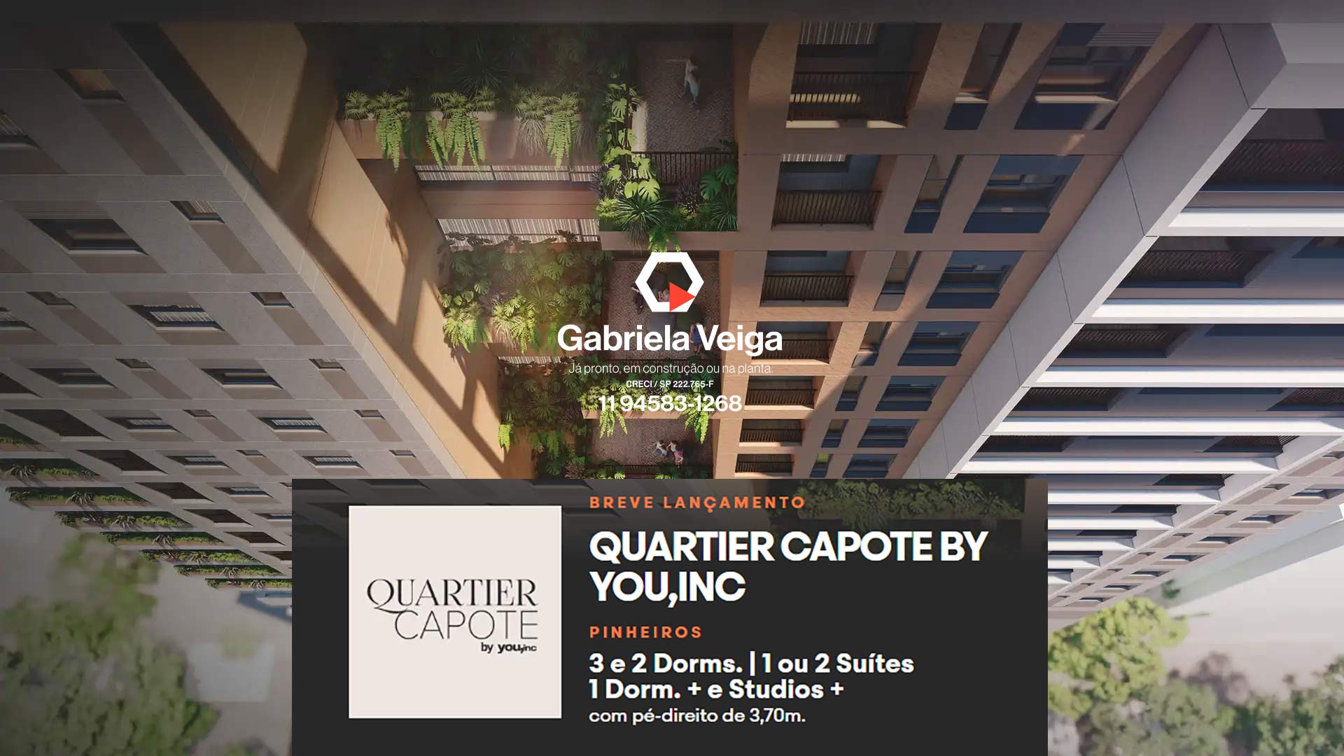 (11) 94583-1268 — Quartier Capote by You inc 02 ou 03 Dorms e Studios